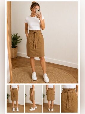 Citrus & Lemon Camel Paperbag Midi Skirt